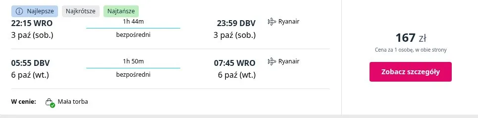 Lot Wrocław - Dubrownik, termin 3 paź 2026 - 6 paź 2026, cena od 168 zł za osobę